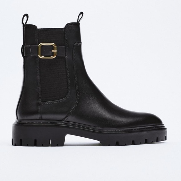 ZARA Leather Ankle Boots With Buckle - Picture 3 of 7